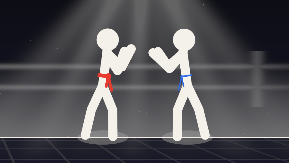 STIX Duel gameplay: two marker-drawn stick figures squaring up on a dark ring